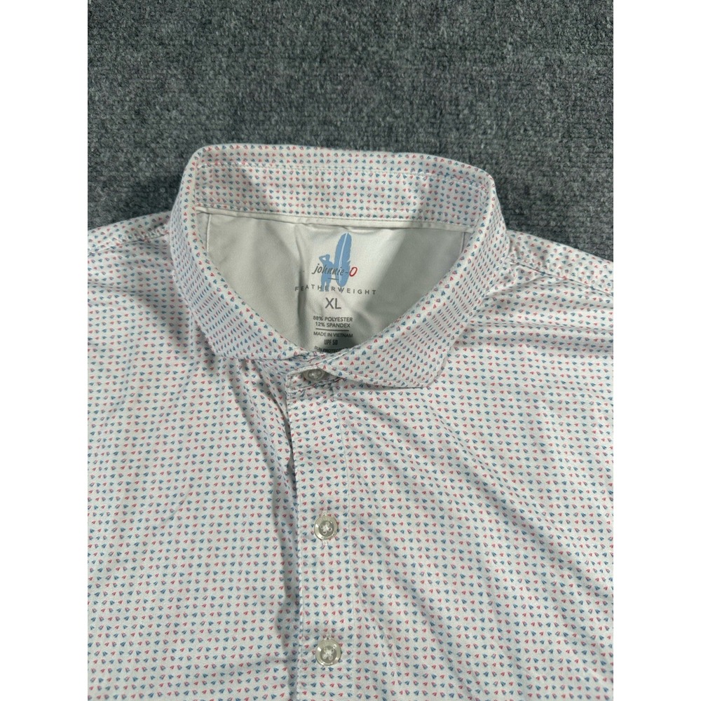 Johnnie O Mens XL Featherweight Polo Shirt White Geometric UPF 50